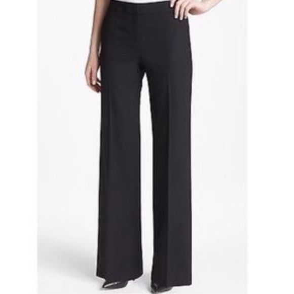 Lafayette 148 New York Pants - LAFAYETTE 148 Virgin Wool Flat Front High Rise Wide Leg Black Career Trousers